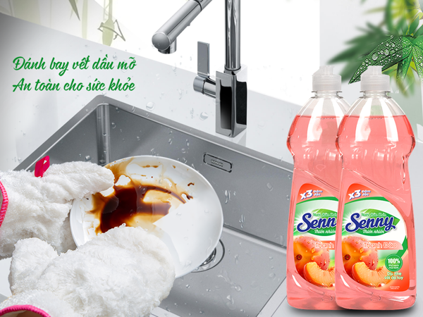 Nước Rửa Chén Senny Hương Thanh Đào – Đánh Bay Dầu Mỡ, Lưu Hương Dịu Ngọt