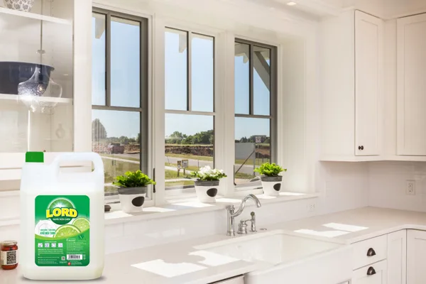 Lord dishwashing liquid has a cool lemon scent, cleans quickly, and is gentle on hands