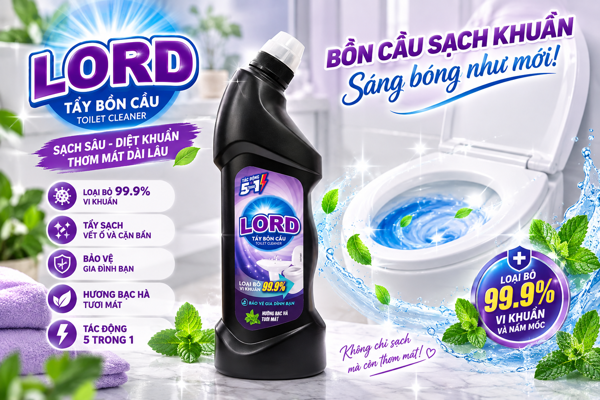 Nước Tẩy Bồn Cầu LORD 750g – Tẩy Sạch Vết Ố, Khử Mùi, Hương Bạc Hà Tươi Mát