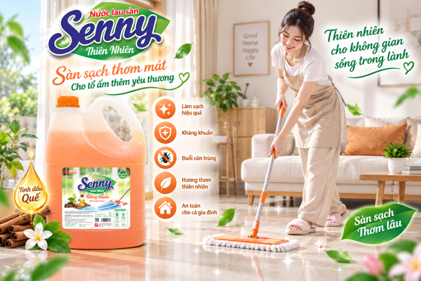 Nước Lau Sàn Senny Thiên Nhiên Hương Quế 3,8kg – Sàn Sạch Thơm Mát, Không Gian Trong Lành