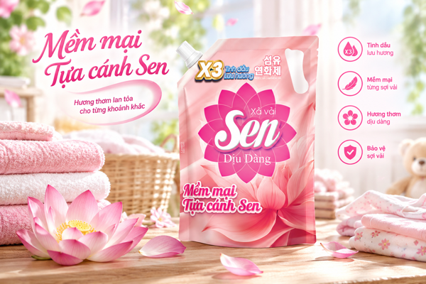 Nước Xả Vải Sen Dịu Dàng 3kg – Hương Thơm Lưu Hương, Mềm Mại Từng Sợi Vải