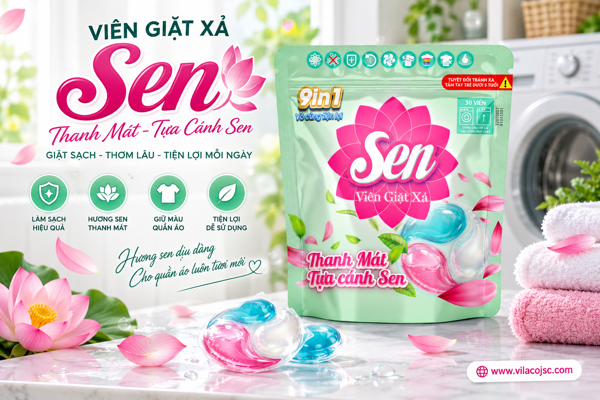 Viên Giặt Xả Sen 9in1 – Thanh Mát Tựa Cánh Sen, Giặt Sạch Thơm Lâu