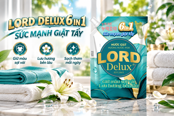 Nước Giặt Lord Delux 6 in 1 – Sạch Vết Bẩn, Giữ Màu Vải, Hương Thơm Dễ Chịu