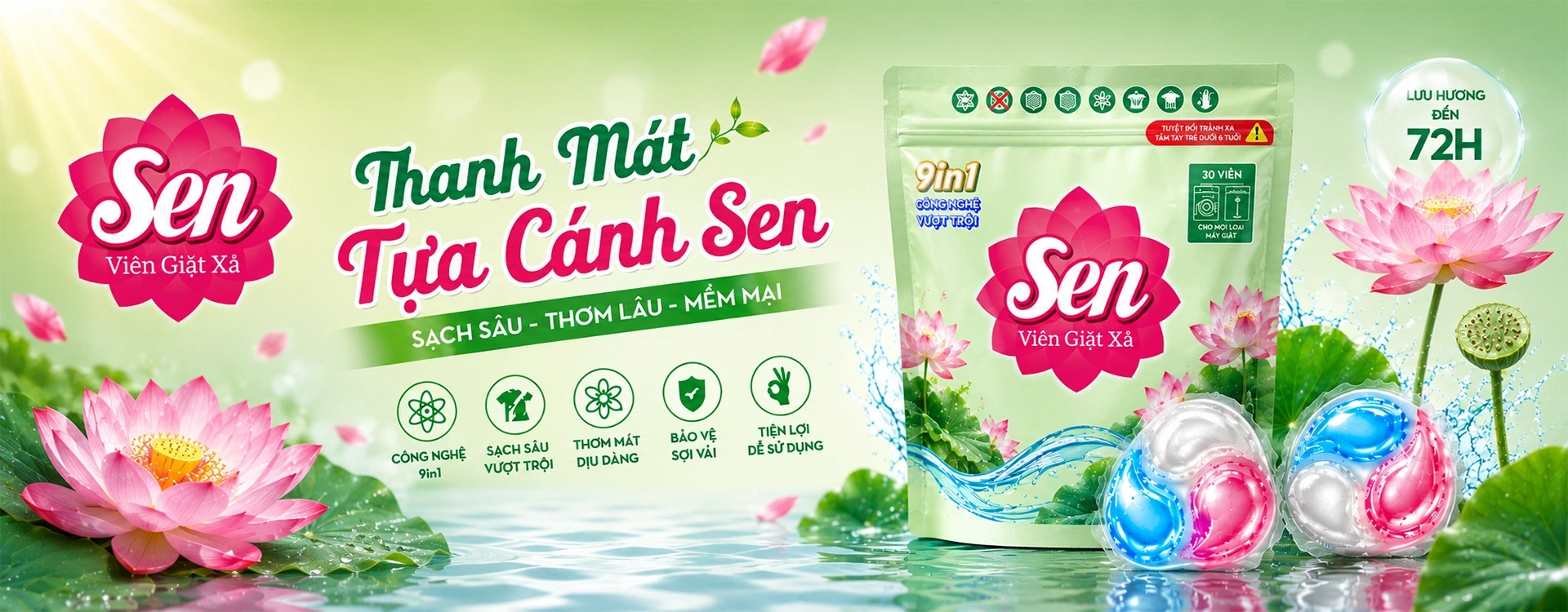 Viên Giặt Xả Sen thanh mát tựa cánh sen