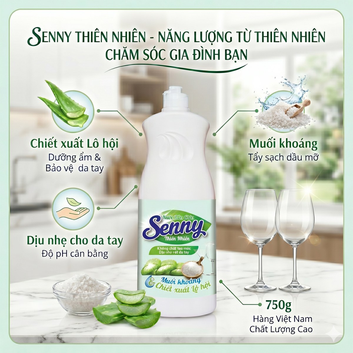 Nước Rửa Chén Senny Thiên Nhiên Tinh Chất Lô Hội 