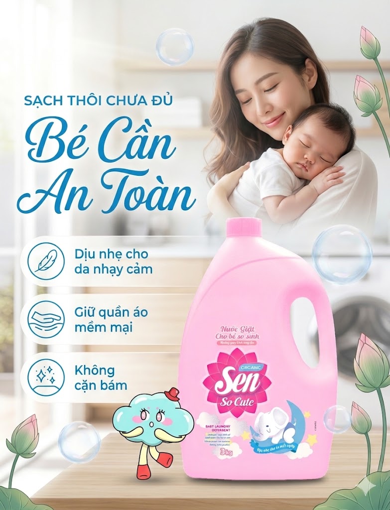 Nước Giặt Cho Bé Sơ Sinh Sen – Lựa Chọn An Toàn Cho Làn Da Nhạy Cảm Của Bé