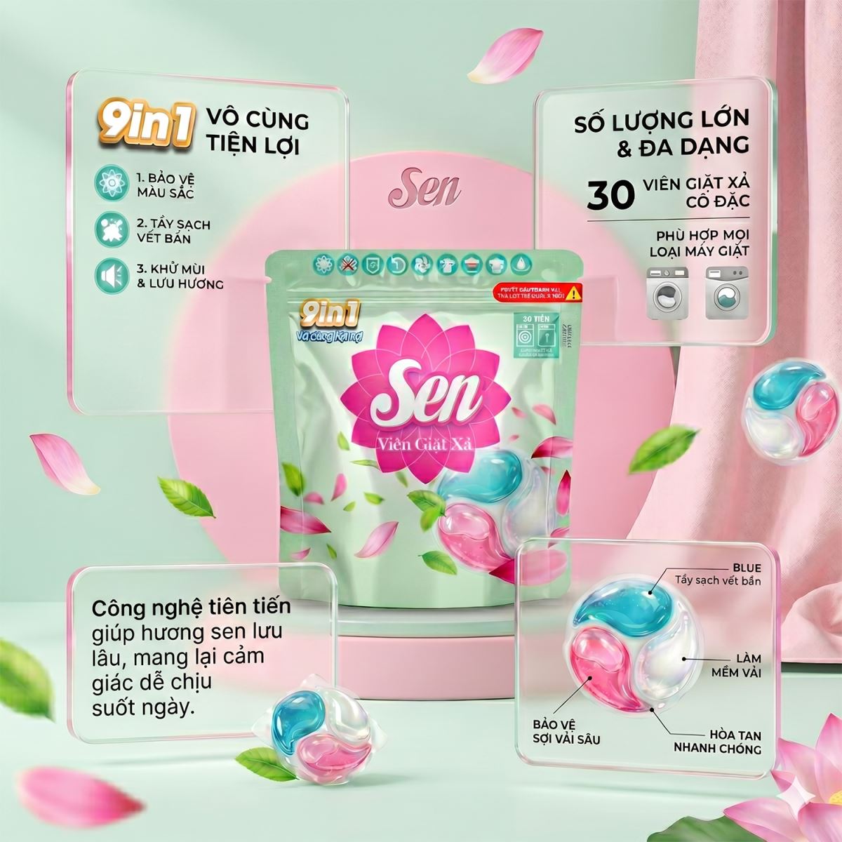 Viên giặt xả Sen