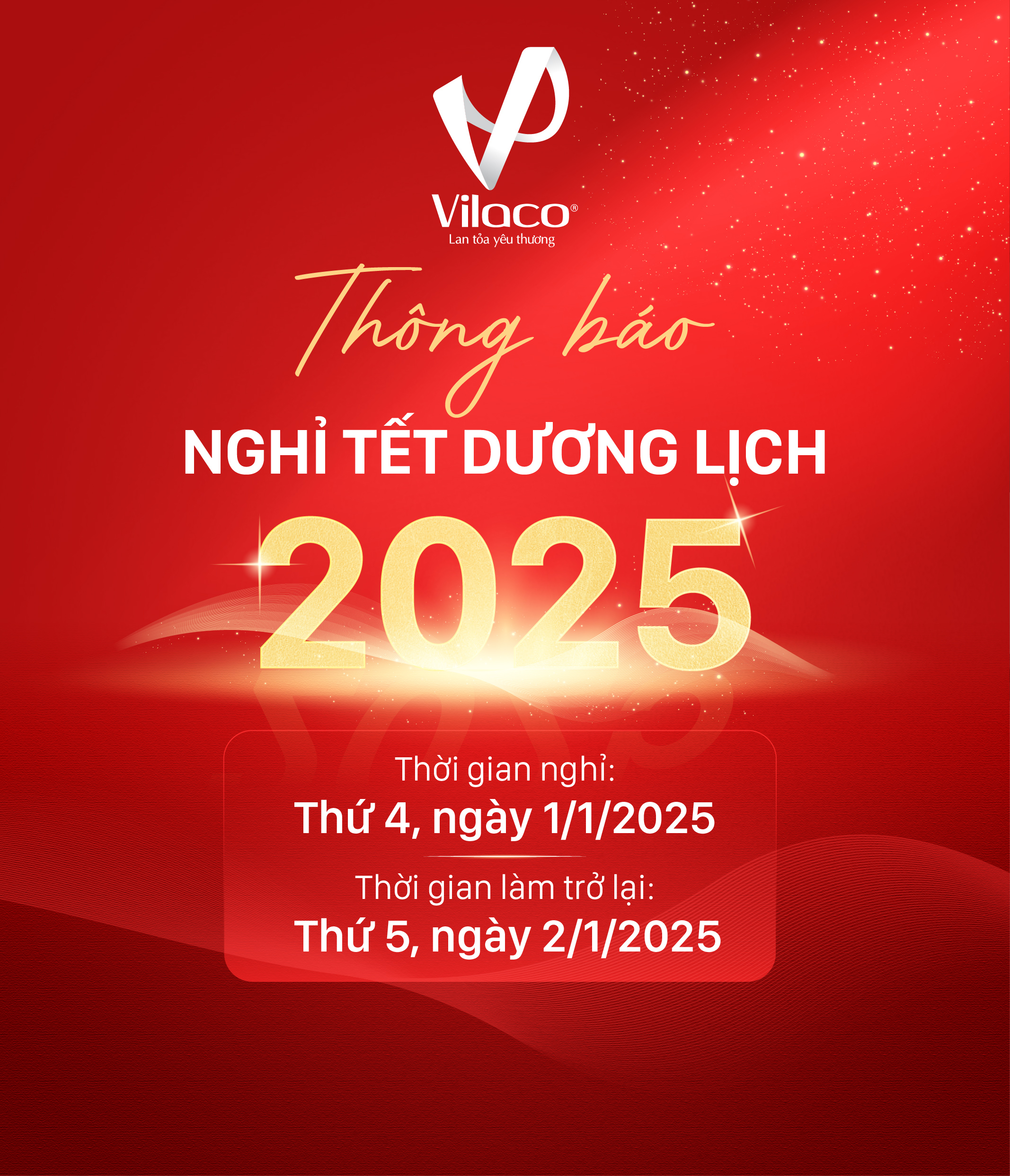 THÔNG BÁO LỊCH NGHỈ TẾT DƯƠNG LỊCH 2025