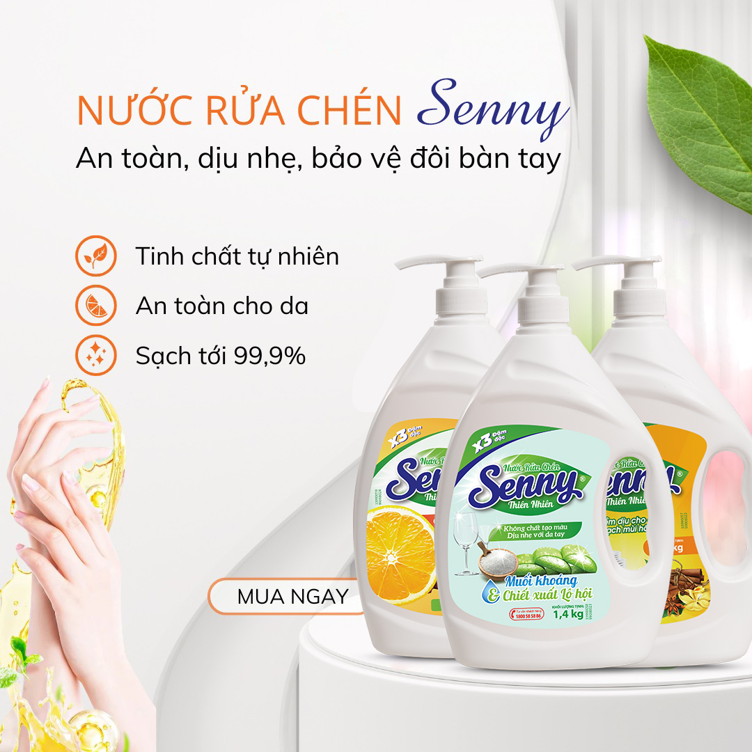 Nước rửa chén Senny thiên nhiên: Chén Đĩa Sáng Mới – Không Lo Hóa Chất