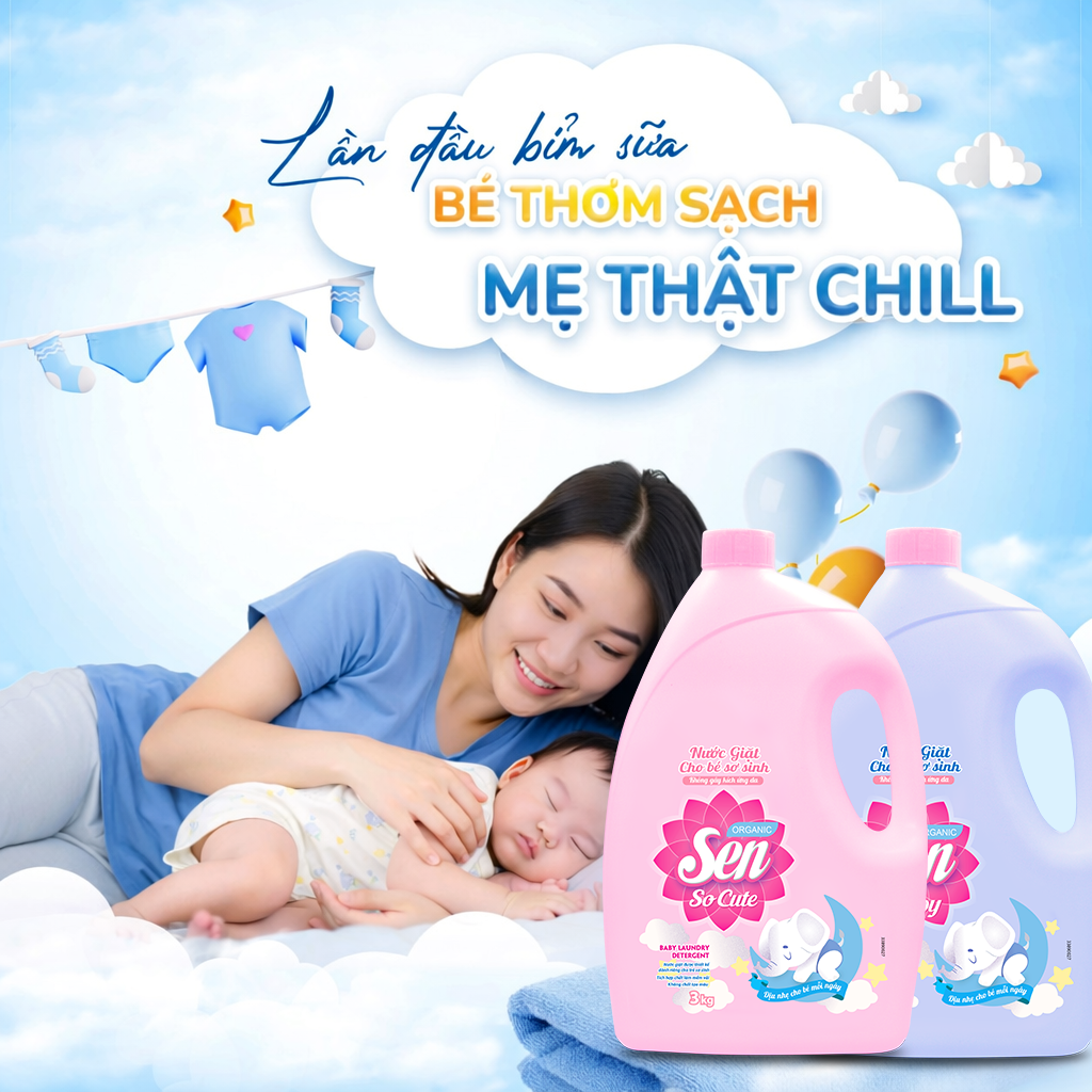 Nước giặt cho bé Sen – Organic, dịu nhẹ nâng niu làn da nhạy cảm của con