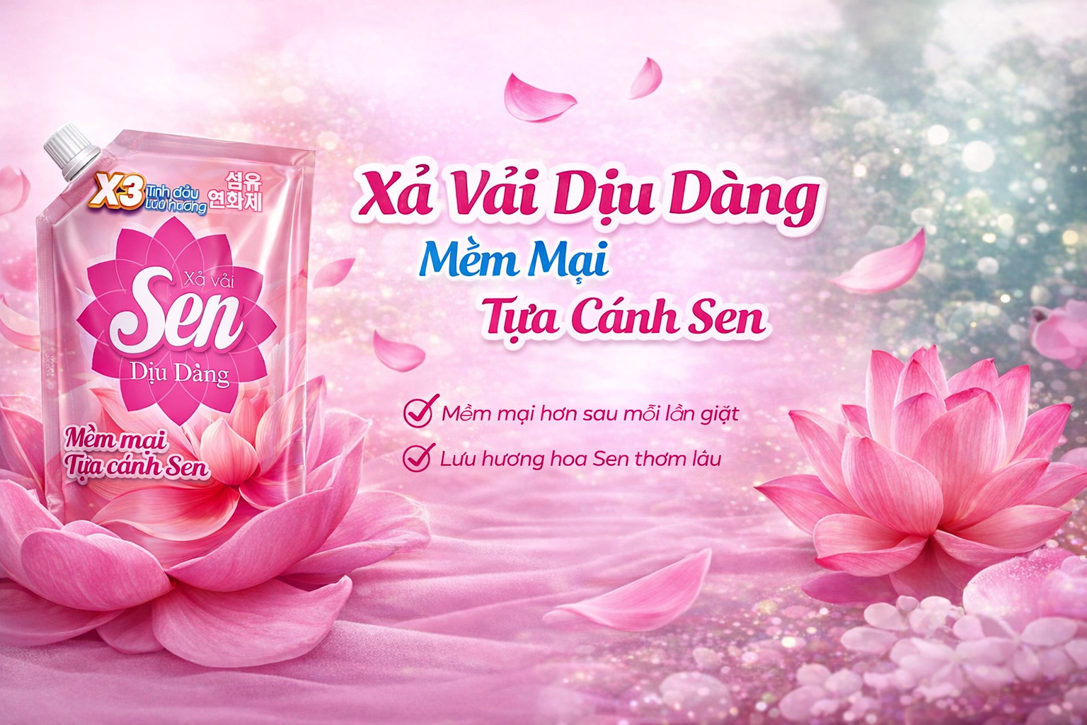Nước Xả Vải Sen Dịu Dàng – Hương Thơm Thuần Khiết, Nâng Niu Từng Sợi Vải