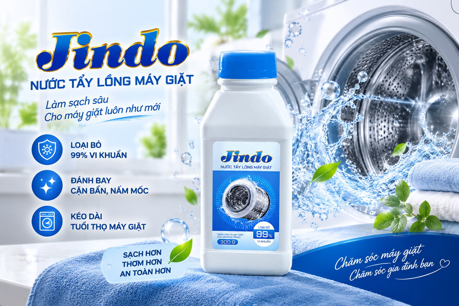 Nước Tẩy Lồng Máy Giặt Jindo 300G – Làm Sạch Sâu, Loại Bỏ Cặn Bẩn Và Vi Khuẩn