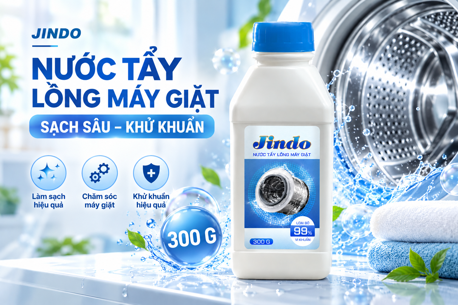 Nước Tẩy Lồng Máy Giặt Jindo 300g – Giải Pháp Vệ Sinh Máy Giặt Sạch Sẽ