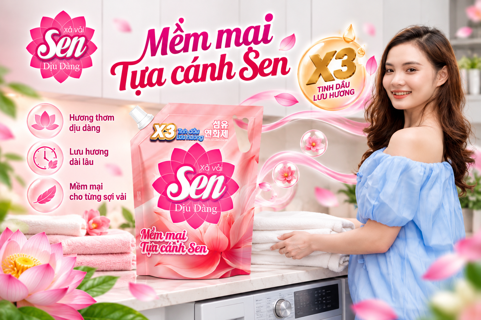 Nước Xả Vải Sen Dịu Dàng – Bí Quyết Giúp Quần Áo Mềm Mại, Thơm Tho Mỗi Ngày
