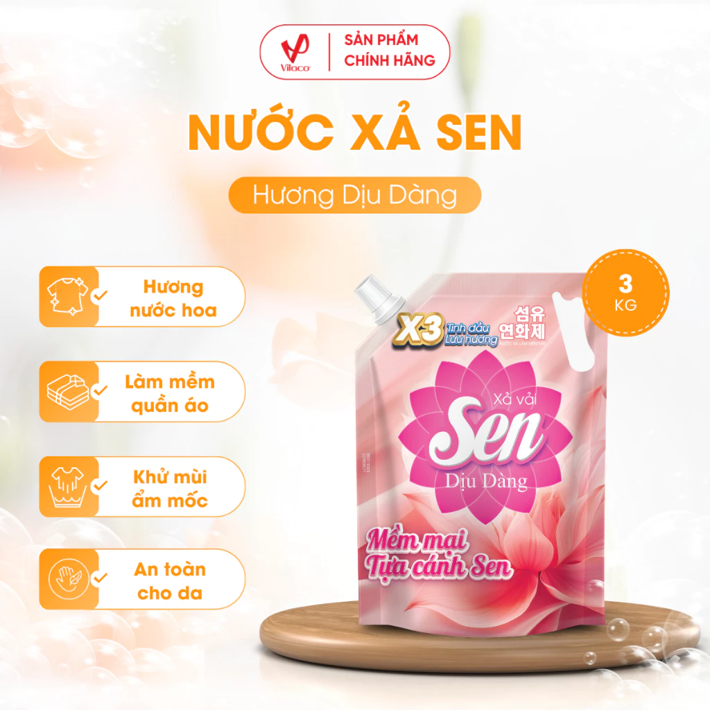 Nước Xả Làm Mềm Vải Sen Dịu Dàng Túi 3kg